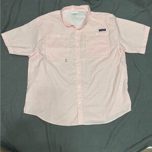 Columbia Men's Light Pink Checkered Button Down Shirt 2X